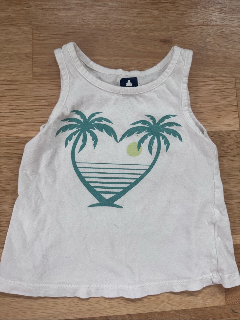 Gap toddler White Tank Top with Teal Palm Heart Graphic